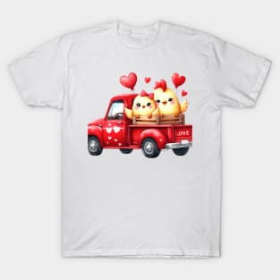 Valentine Chicken Couple Sitting On Truck T-Shirt